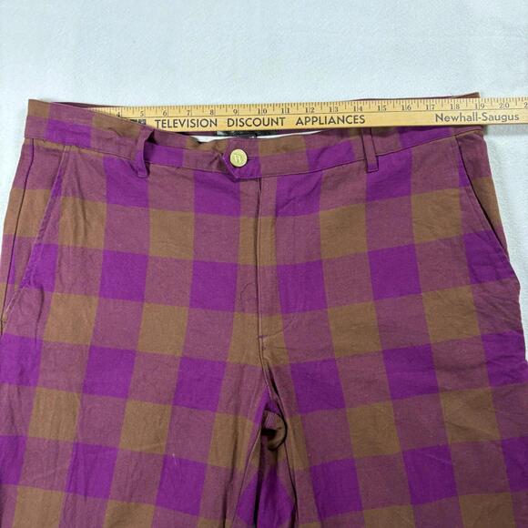 Vintage Style Pants Mens 38x32 Purple Brown Plaid Houston White Retro Look Y2K!! - Picture 5 of 8